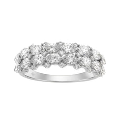 Elegant 14K White Gold 1 3/4Ct Lab Grown Diamond Fashion Ring Alternating Round & Pear Stones, Women Fashion Jewelry (Color F-G -Clarity Vs1/Vs2)