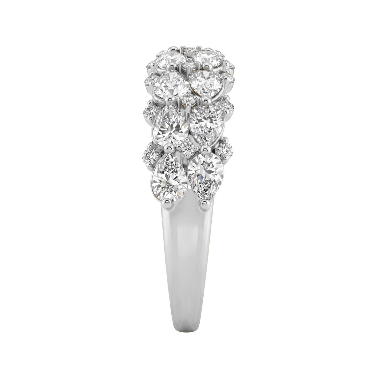 Elegant 14K White Gold 1 3/4Ct Lab Grown Diamond Fashion Ring Alternating Round & Pear Stones, Women Fashion Jewelry (Color F-G -Clarity Vs1/Vs2)