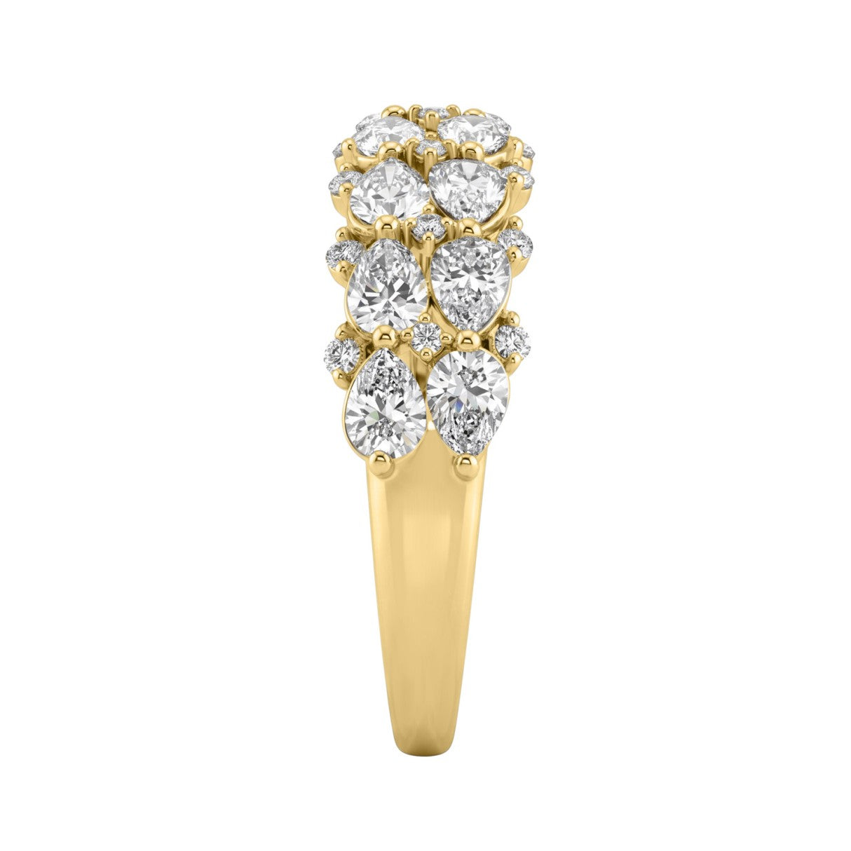 Elegant 14K Yellow Gold 1 3/4Ct Lab Grown Diamond Fashion Ring Alternating Round & Pear Stones, Women Fashion Jewelry (Color F-G -Clarity Vs1/Vs2)