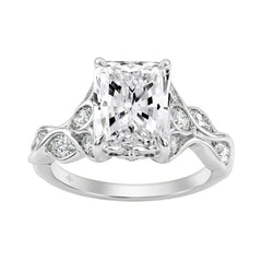 14K White Gold Radiant Cut Diamond Ring 4 1/5Ct  With Marquise Side Stones Ladies Engagement Ring 3Ct Radiant Center Stone (Color F-G -Clarity Vs1/Vs2)