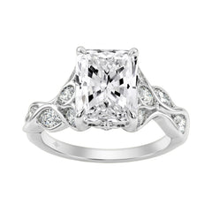 14K White Gold Radiant Cut Diamond Ring 4 1/5Ct  With Marquise Side Stones Ladies Engagement Ring 3Ct Radiant Center Stone (Color F-G -Clarity Vs1/Vs2)