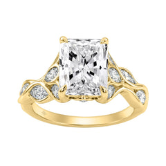 14K Yellow Gold Radiant Cut Diamond Ring 4 1/5Ct  With Marquise Side Stones Ladies Engagement Ring 3Ct Radiant Center Stone (Color F-G -Clarity Vs1/Vs2)
