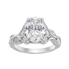 Ladies 14K White Gold 4 1/5Ct Multi-Shape Diamond Engagement Ring Round, Oval &amp; Marquise With Side Stones 3Ct Oval Center Stone (Color F-G -Clarity Vs1/Vs2)