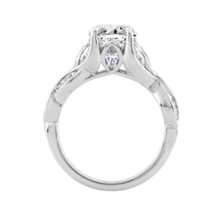 Ladies 14K White Gold 4 1/5Ct Multi-Shape Diamond Engagement Ring Round, Oval &amp; Marquise With Side Stones 3Ct Oval Center Stone (Color F-G -Clarity Vs1/Vs2)