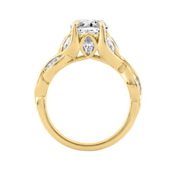 Ladies 14K Yellow Gold 4 1/5Ct Multi-Shape Diamond Engagement Ring Round, Oval &amp; Marquise With Side Stones 3Ct Oval Center Stone (Color F-G -Clarity Vs1/Vs2)