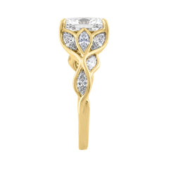 Ladies 14K Yellow Gold 4 1/5Ct Multi-Shape Diamond Engagement Ring Round, Oval &amp; Marquise With Side Stones 3Ct Oval Center Stone (Color F-G -Clarity Vs1/Vs2)