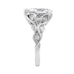 Elegant 14K White Gold 4 1/5Ct Diamond Ring Round, Pear & Marquise With Marquise Side Stones, Women Fashion Ring 3Ct Pear Center Stone (Color F-G -Clarity Vs1/Vs2)