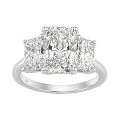 14K White Gold 5.00Ct Radiant  Lab Grown Diamond Ring 3.00Ct Center Stone Emerald Diamond Three Stone Engagement Ring For Women (Color F-G Clarity Vs1/Vs2)