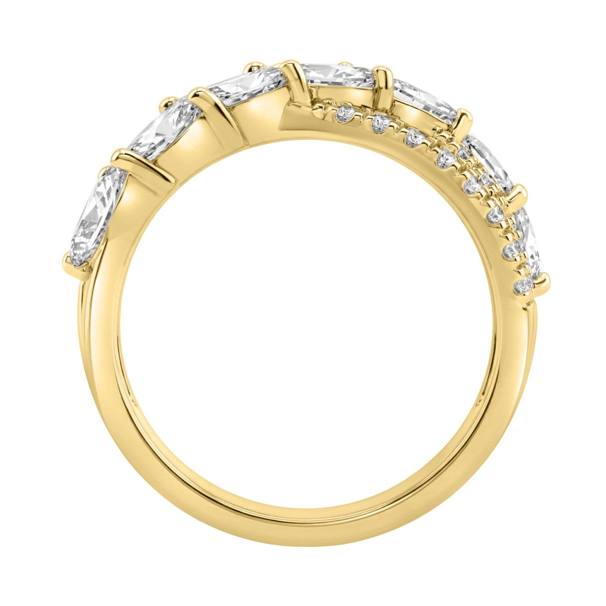 14K Yellow Gold Ladies Crossover Fashion Ring 1 3/4Ct Round & Marquise Diamond (Color F-G -Clarity Vs1/Vs2)