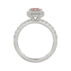 14K White Gold 4.00Ct Round Diamond Halo Ring For Women 3.00Ct Pink Radiant Cut Center Stone  With Round Diamond Halo (Color F-G -Clarity Vs1/Vs2)