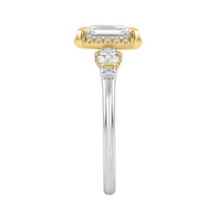 14K White/Yellow Gold Diamond Halo Engagement Ring 2 1/2Ct Radiant, Round & Oval Three-Stone For Women 2Ct Radiant Center Stone (Color F-G -Clarity Vs1/Vs2)