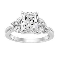 14K White Gold Ladies Lab-Grown Diamond Ladies Engagement Ring 3 1/2Ct Radiant, Round &amp; Marquise With Side Marquise Accents 3Ct Radiant Center Sto