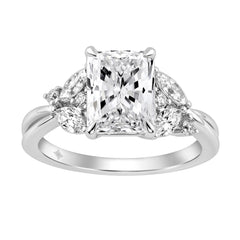 14K White Gold Ladies Lab-Grown Brown Diamond Ladies Engagement Ring 3 1/2Ct Radiant, Round &amp; Marquise With Side Marquise Accents 3Ct Radiant Center Stone (Color F-G -Clarity Vs1/Vs2)