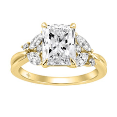 14K Yellow Gold Ladies Lab-Grown Brown Diamond Ladies Engagement Ring 3 1/2Ct Radiant, Round &amp; Marquise With Side Marquise Accents 3Ct Radiant Cen