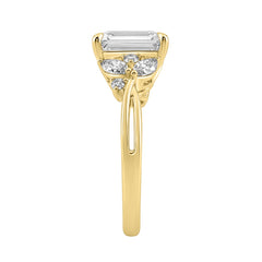 14K Yellow Gold Ladies Lab-Grown Brown Diamond Ladies Engagement Ring 3 1/2Ct Radiant, Round &amp; Marquise With Side Marquise Accents 3Ct Radiant Cen