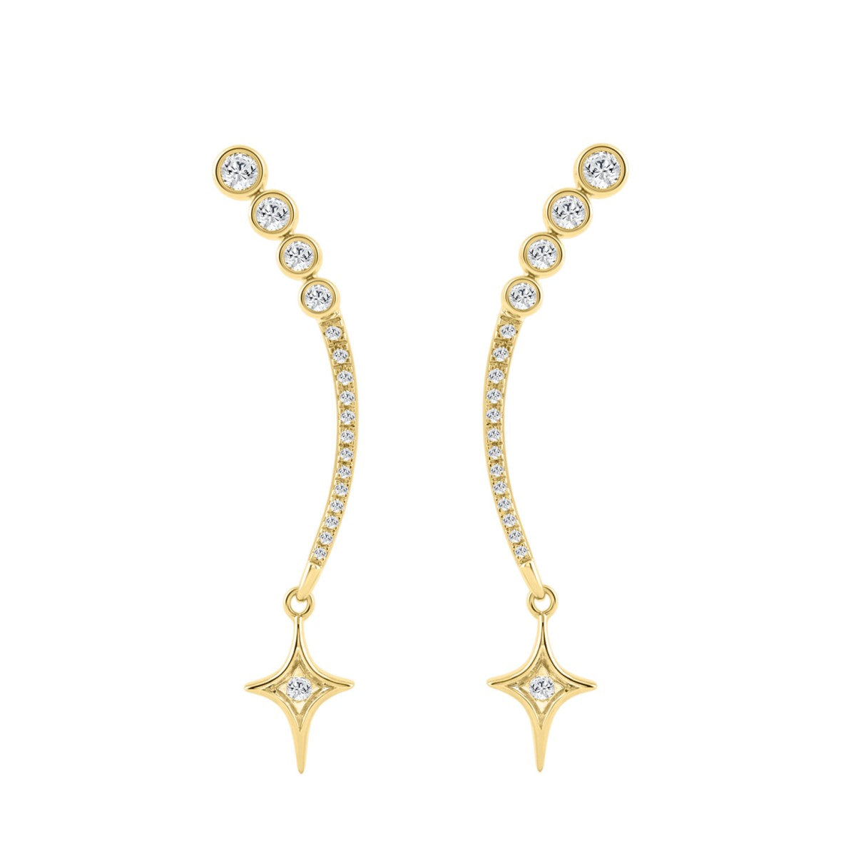 10K Yellow Gold Lab-Grown Diamond Star Drop Ladies Earrings 1/3Ct Round Dangle Earrings (Color F-G -Clarity Vs1/Vs2)
