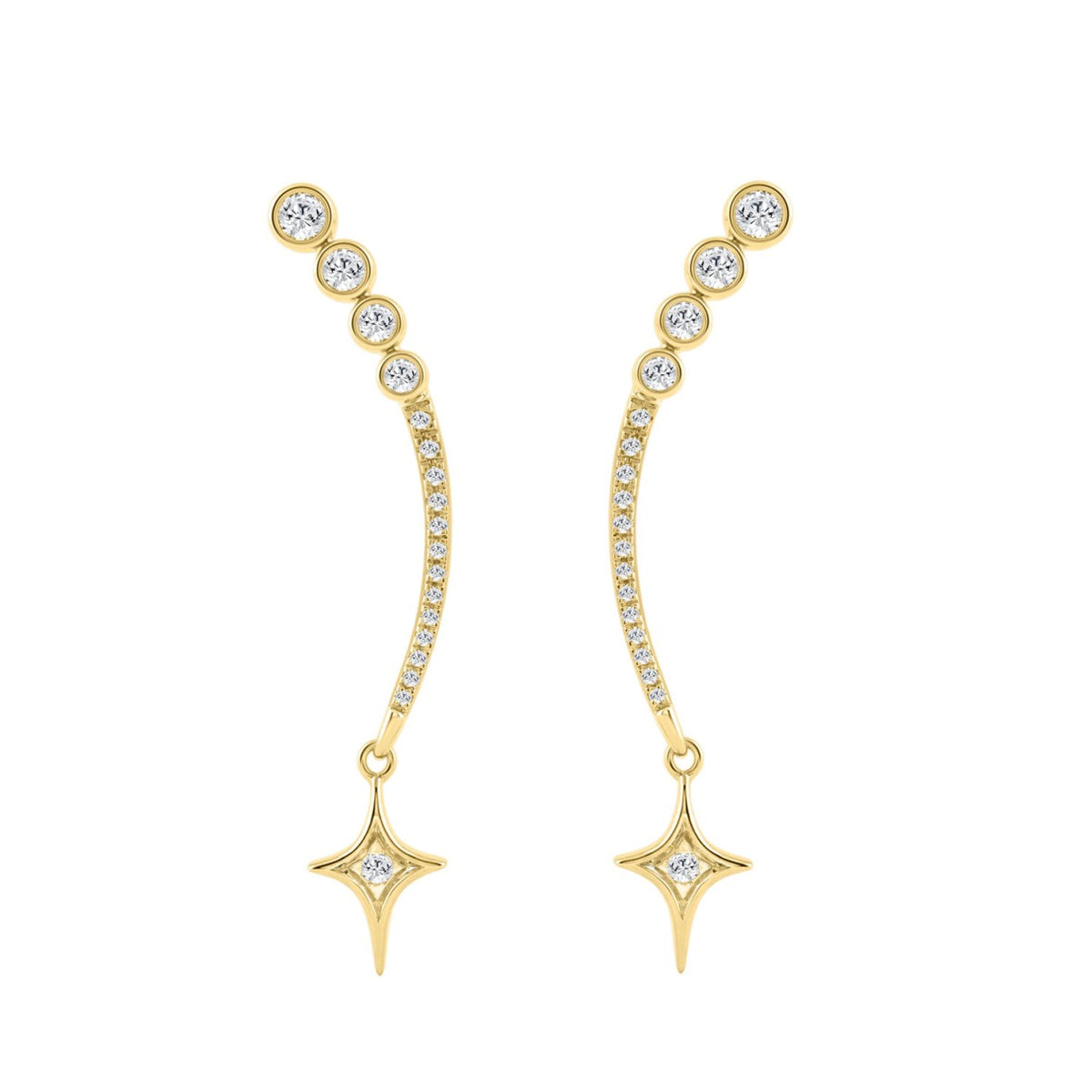 10K Yellow Gold Lab-Grown Diamond Star Drop Ladies Earrings 1/3Ct Round Dangle Earrings (Color F-G -Clarity Vs1/Vs2)