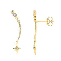 10K Yellow Gold Lab-Grown Diamond Star Drop Ladies Earrings 1/3Ct Round Dangle Earrings (Color F-G -Clarity Vs1/Vs2)