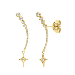 10K Yellow Gold Lab-Grown Diamond Star Drop Ladies Earrings 1/3Ct Round Dangle Earrings (Color F-G -Clarity Vs1/Vs2)