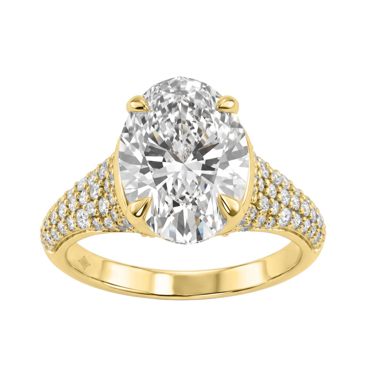 14K Yellow Gold Oval &amp; Round Diamond Engagement Ring For 4 1/2Ct Ladies Ring 4Ct Oval Center Stone (Color F-G -Clarity Vs1/Vs2)
