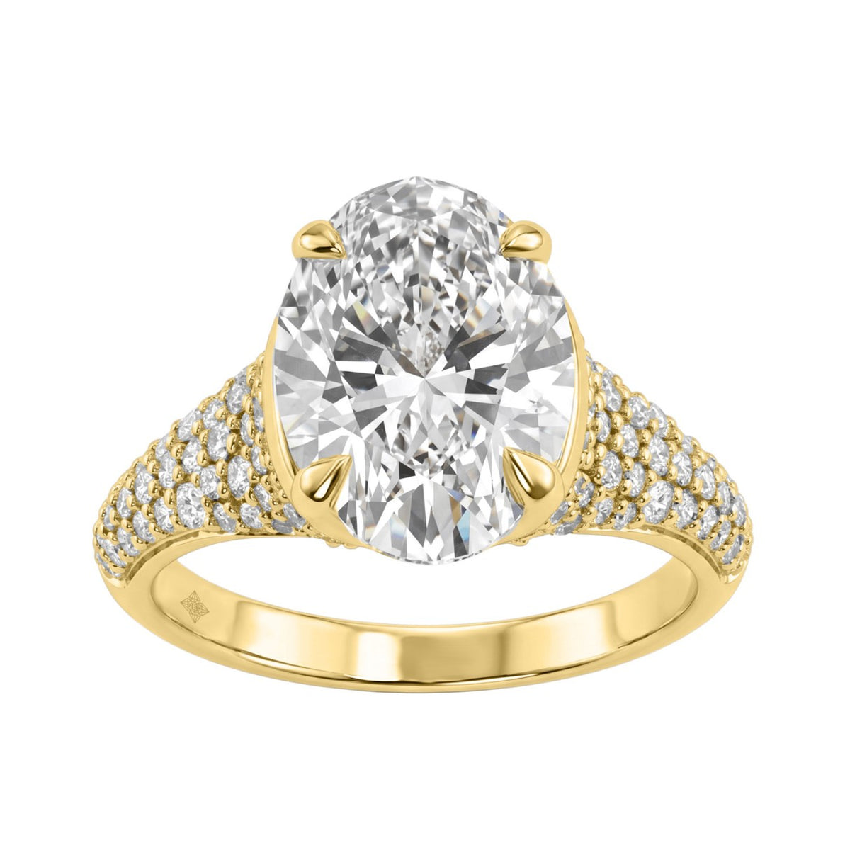 14K Yellow Gold Oval &amp; Round Diamond Engagement Ring For 4 1/2Ct Ladies Ring 4Ct Oval Center Stone (Color F-G -Clarity Vs1/Vs2)