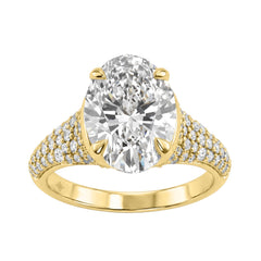 14K Yellow Gold Oval &amp; Round Diamond Engagement Ring For 4 1/2Ct Ladies Ring 4Ct Oval Center Stone (Color F-G -Clarity Vs1/Vs2)