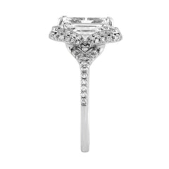 14K White Gold 4 1/2Ct Ladies Emerald-Cut Halo Engagement Ring 4Ct Emerald Center Stone &amp; Round Diamond (Color F-G -Clarity Vs1/Vs2)