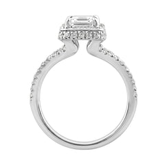 14K White Gold 4 1/2Ct Ladies Emerald-Cut Halo Engagement Ring 4Ct Emerald Center Stone &amp; Round Diamond (Color F-G -Clarity Vs1/Vs2)