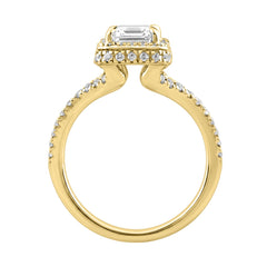 14K Yellow Gold 4 1/2Ct Ladies Emerald-Cut Hidden Halo Engagement Ring 4Ct Emerald Center Stone &amp; Round Diamond (Color F-G -Clarity Vs1/Vs2)