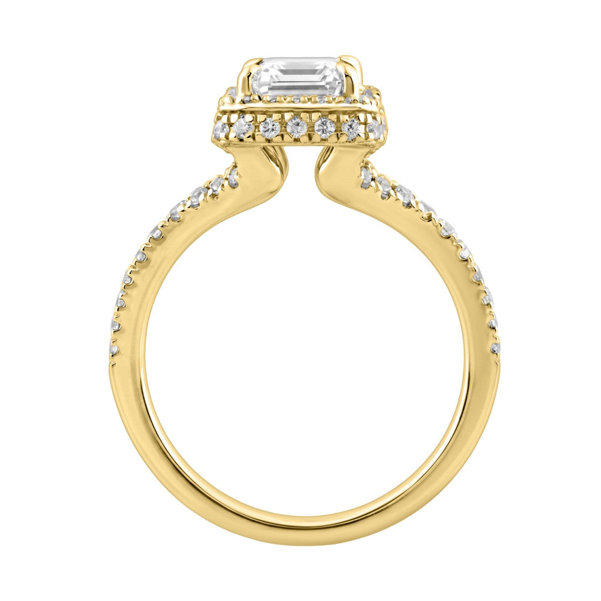 14K Yellow Gold 4 1/2Ct Ladies Emerald-Cut Halo Engagement Ring 4Ct Emerald Center Stone &amp; Round Diamond (Color F-G -Clarity Vs1/Vs2)
