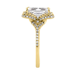 14K Yellow Gold 4 1/2Ct Ladies Emerald-Cut Halo Engagement Ring 4Ct Emerald Center Stone &amp; Round Diamond (Color F-G -Clarity Vs1/Vs2)