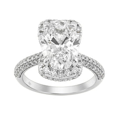 14K White Gold 4 1/2Ct Ladies Oval Cut  Halo Engagement Ring 4Ct Oval Center Stone &amp; Round Diamond (Color F-G -Clarity Vs1/Vs2)