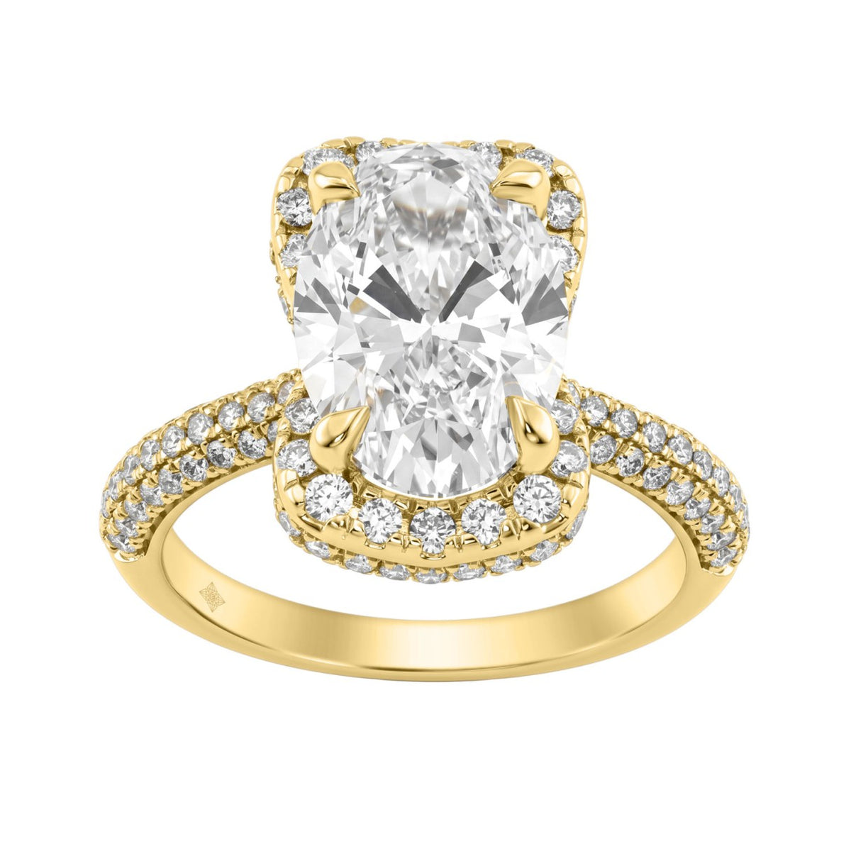 14K Yellow Gold 4 1/2Ct Ladies Oval Cut Halo Engagement Ring 4Ct Oval Center Stone &amp; Round Diamond (Color F-G -Clarity Vs1/Vs2)
