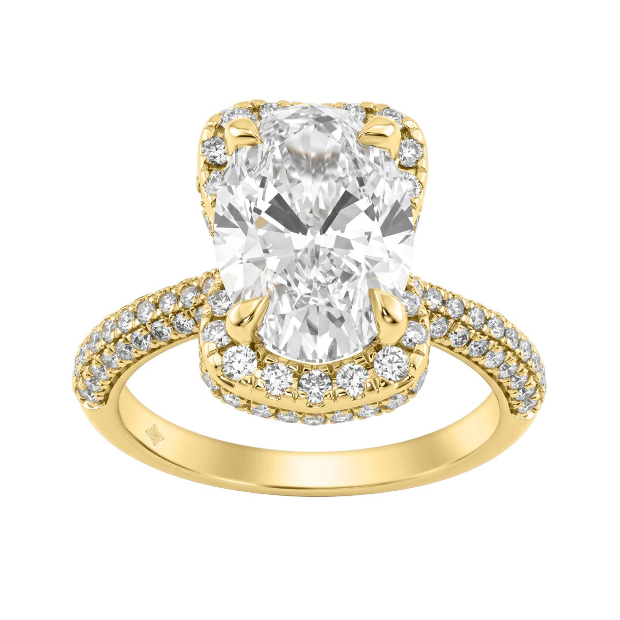14K Yellow Gold 4 1/2Ct Ladies Oval Cut Halo Engagement Ring 4Ct Oval Center Stone &amp; Round Diamond (Color F-G -Clarity Vs1/Vs2)