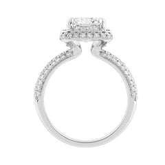 14K White Gold 4 1/2Ct Ladies Emerald Cut Halo Engagement Ring 4Ct Emerald Center Stone &amp; Round Diamond (Color F-G -Clarity Vs1/Vs2)