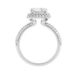 14K White Gold 4 1/2Ct Ladies Emerald Cut Halo Engagement Ring 4Ct Emerald Center Stone &amp; Round Diamond (Color F-G -Clarity Vs1/Vs2)