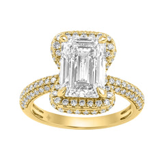 14K Yellow Gold 4 1/2Ct Ladies Emerald Cut  Halo Engagement Ring 4Ct Emerald Center Stone &amp; Round Diamond (Color F-G -Clarity Vs1/Vs2)