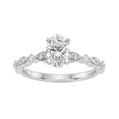 14K White Gold 1 1/4Ct Oval &amp; Round Diamond Ladies Engagement Ring 1.00 Ct Oval Center Stone Classic Ladies Ring  (Color F-G -Clarity Vs1/Vs2)