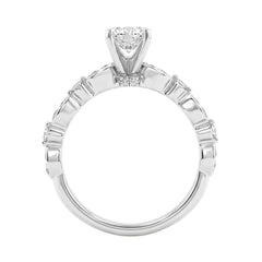 14K White Gold 1 1/4Ct Oval &amp; Round Diamond Ladies Engagement Ring 1.00 Ct Oval Center Stone Classic Ladies Ring  (Color F-G -Clarity Vs1/Vs2)