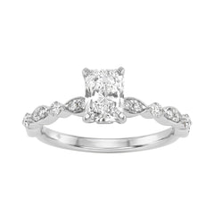 14K White Gold Radiant Cut Diamond Ladies Engagement Ring 1 1/4Ct  With 1.00 Ct Center &amp; Round Side Diamonds 1Ct Radiant Center Stone (Color F-G -Clarity Vs1/Vs2)