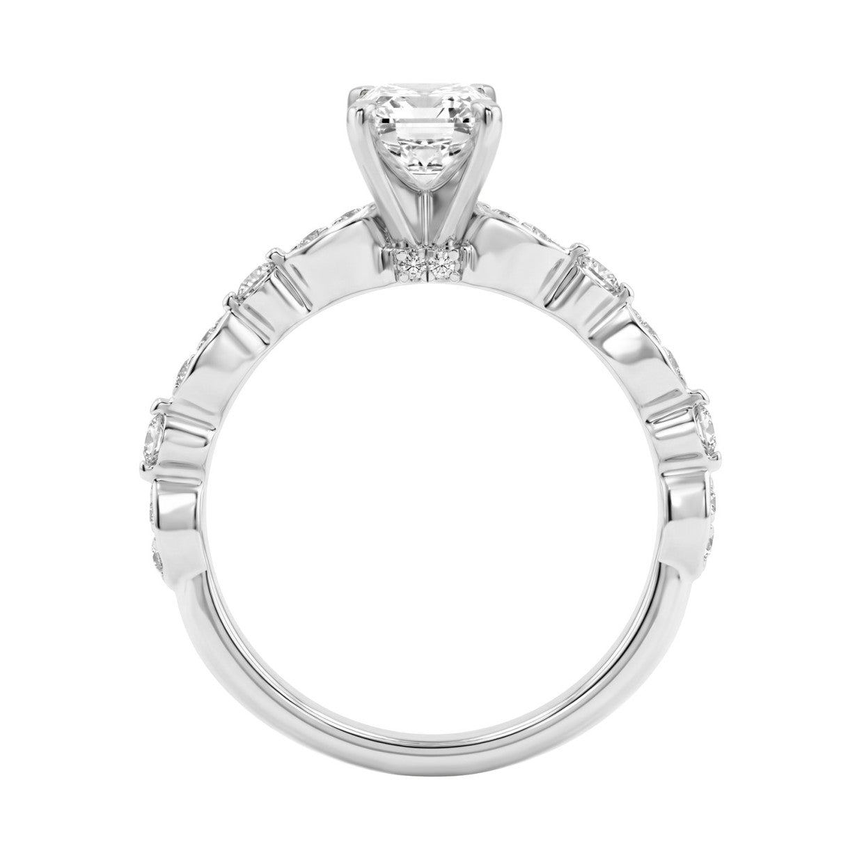 14K White Gold Radiant Cut Diamond Ladies Engagement Ring 1 1/4Ct  With 1.00 Ct Center &amp; Round Side Diamonds 1Ct Radiant Center Stone (Color F-G -Clarity Vs1/Vs2)