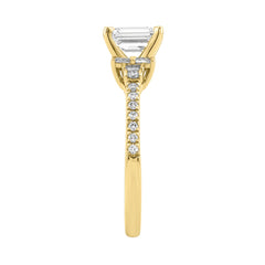 14K Yellow Gold Lab Grown Emerald Cut Diamond Ladies Engagement Ring 1 1/4Ct With Round &amp; Baguette Side Stones 1Ct Emerald Center Stone (Color F-G -Clarity Vs1/Vs2)