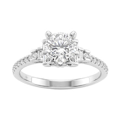 Round Diamond Engagement Ring 1 1/4Ct 14K White Gold Ring With Round &amp; Baguette Accent Diamonds For Women 1Ct Round Center Stone (Color F-G -Clari