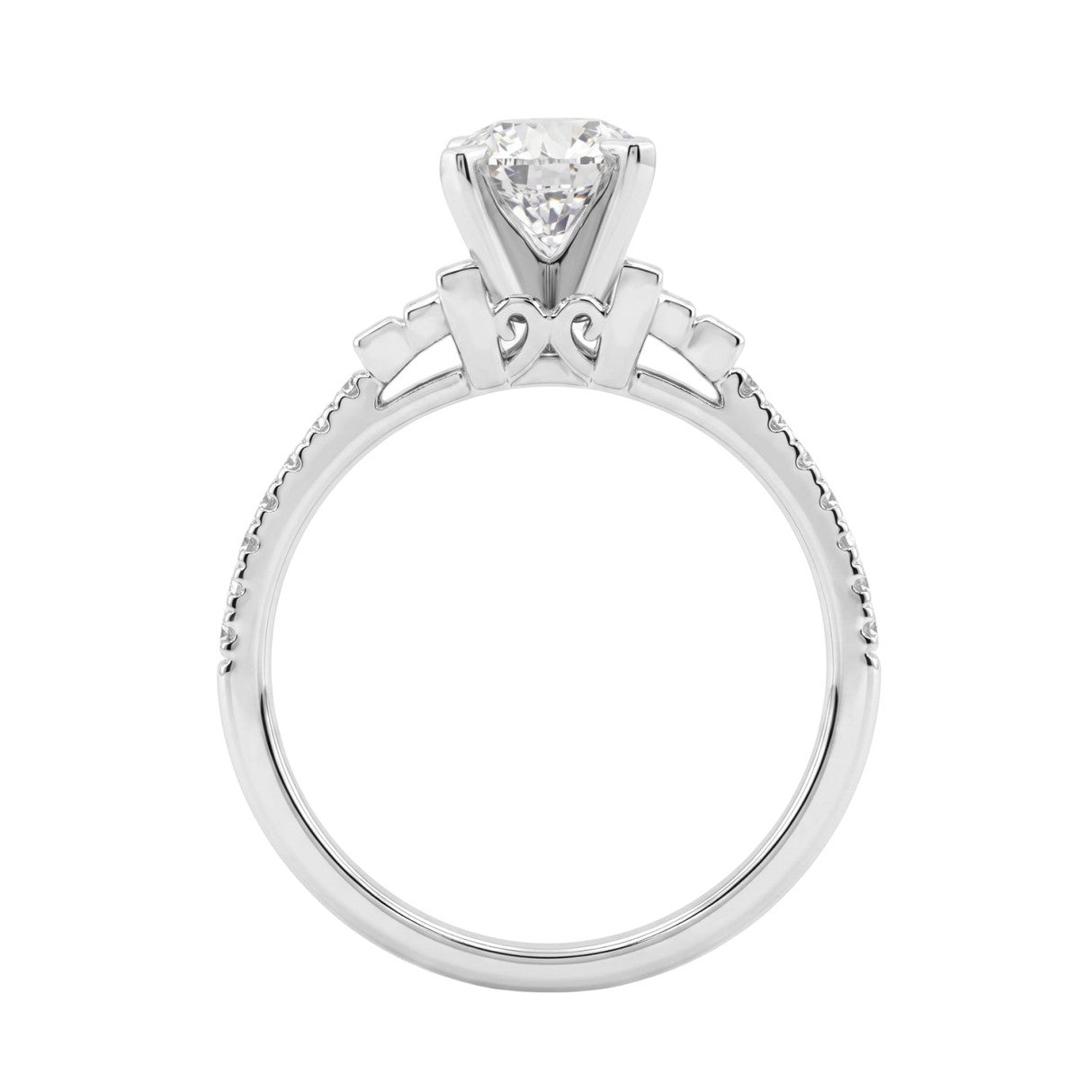 Round Diamond Engagement Ring 1 1/4Ct 14K White Gold Ring With Round &amp; Baguette Accent Diamonds For Women 1Ct Round Center Stone (Color F-G -Clari