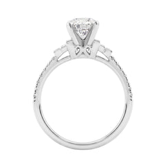 Round Diamond Engagement Ring 1 1/4Ct 14K White Gold Ring With Round &amp; Baguette Accent Diamonds For Women 1Ct Round Center Stone (Color F-G -Clari