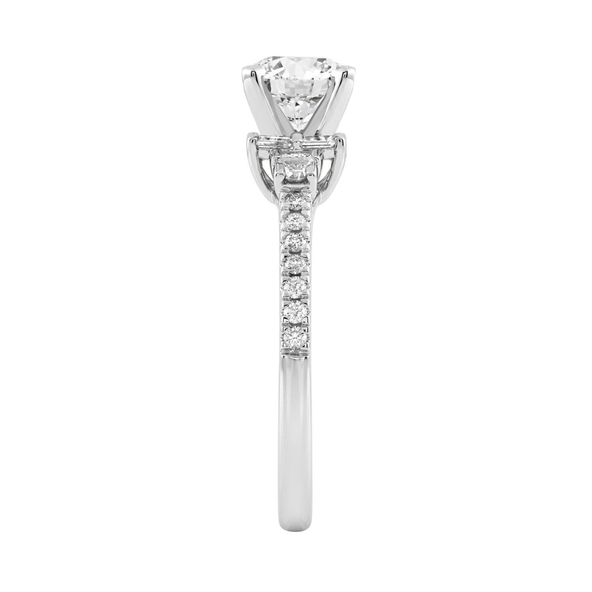Round Diamond Engagement Ring 1 1/4Ct 14K White Gold Ring With Round &amp; Baguette Accent Diamonds For Women 1Ct Round Center Stone (Color F-G -Clari