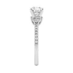 Round Diamond Engagement Ring 1 1/4Ct 14K White Gold Ring With Round &amp; Baguette Accent Diamonds For Women 1Ct Round Center Stone (Color F-G -Clari