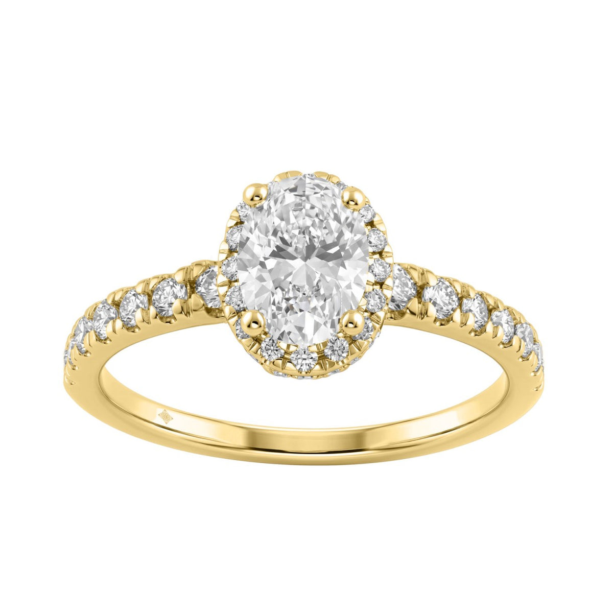 1 1/4Ct Oval & Round Diamond Halo Engagement Ring 14K Yellow Gold Ladies  Bridal Ring 3/4Ct Oval Center Stone (Color F-G -Clarity Vs1/Vs2)