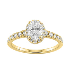 1 1/4Ct Oval & Round Diamond Halo Engagement Ring 14K Yellow Gold Ladies  Bridal Ring 3/4Ct Oval Center Stone (Color F-G -Clarity Vs1/Vs2)