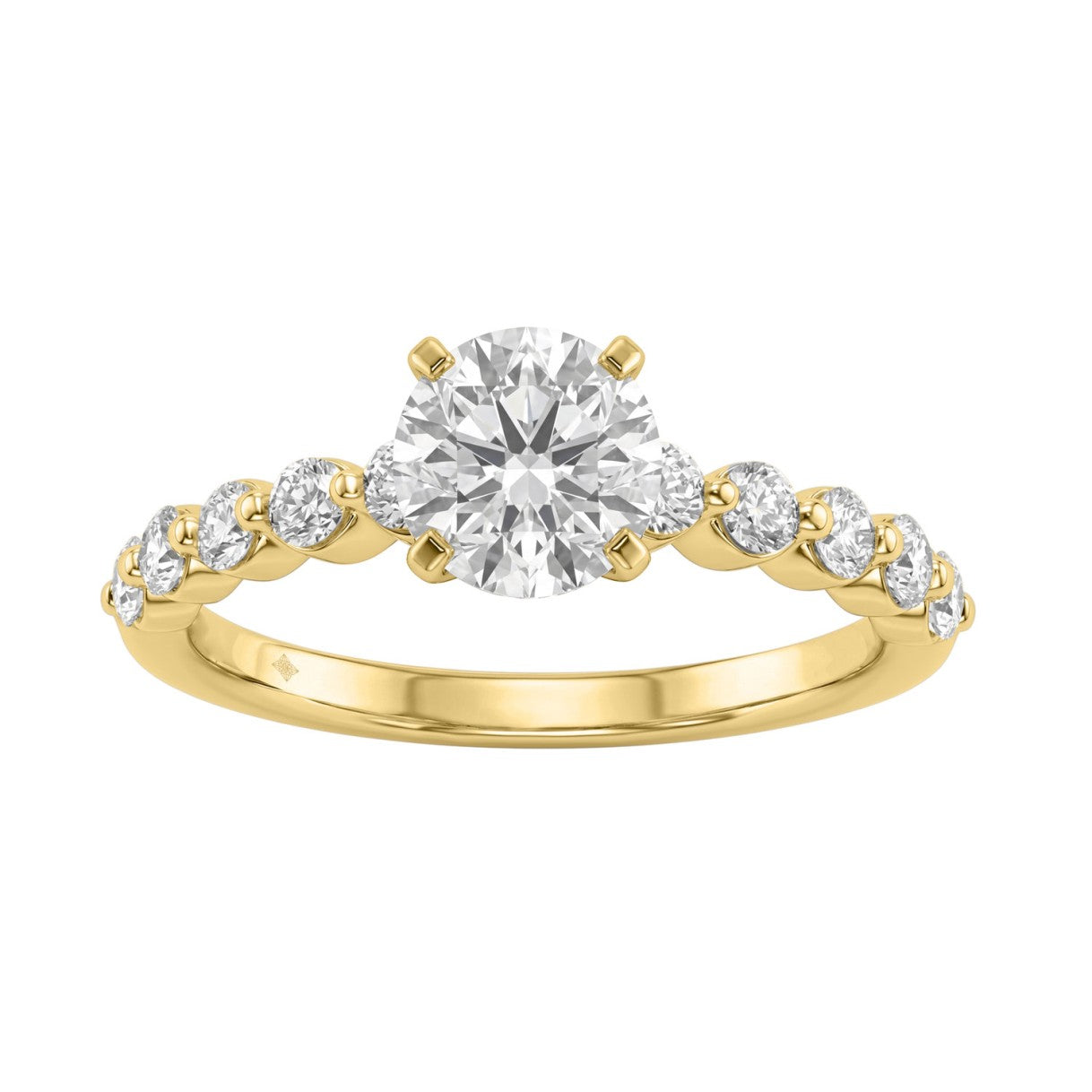 14K Yellow Gold 1 1/2Ct Round Cut Lab-Grown Diamond Engagement Ring  Elegant Ladies Ring 1Ct Round Center Stone (Color F-G -Clarity Vs1/Vs2)